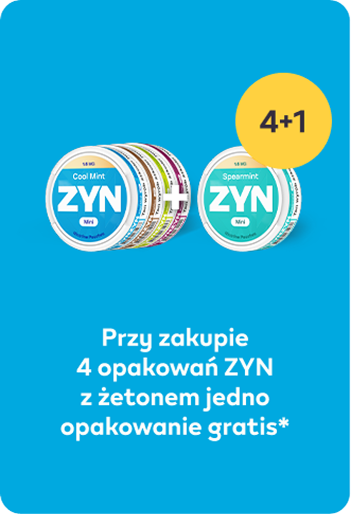 Przy zakupie 4 opakowań ZYN z żetonem jedno opakowanie gratis*